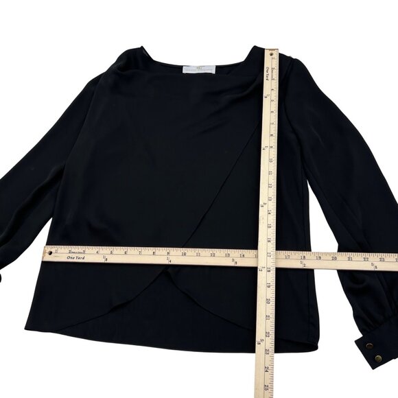Amanda Uprichard Black Long Sleeve Overlap Hem Blouse Womens P Polyester - Picture 3 of 5